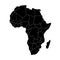 Simple flat black map of Africa continent with national borders isolated on white background. Vector illustration