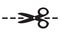 Simple flat black vector scissors icon, cut here line symbol