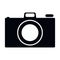 Simple, flat, black and white camera icon silhouette. Isolated on white