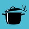 Simple, flat, black and white cooking pot with steam coming out silhouette illustration