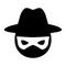 Simple, flat, black and white hacker icon. Head icon hat and mask