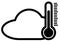 Simple flat black and white weather temperature icon with cloud shape and air thermometer