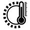 Simple flat black and white weather temperature icon with sun shape and air thermometer