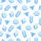 Simple flat blue diamond crystals on white seamless pattern, vector