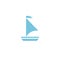 Simple flat boat with sail. Marine icon isolated on white. Blue color. Vector nautical illustration