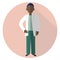 Simple flat design illustration in vector design. Afro men doctor standing. Character medical worker.