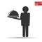 Simple flat design of man waiter stand with hold food cover