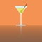 Simple flat glass of martini with olive