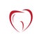 Simple flat icon red love tooth design element for medical dental care
