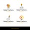 Simple flat line icons Idea Factory creative startup logos,web online concept.Logo of gear,cogwheel,idea bulb,chimney