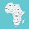 Simple flat map of Africa continent with national borders and country name labels on blue background. Vector