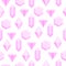 Simple flat pink diamond crystals on white seamless pattern, vector