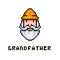 Simple flat pixel art illustration of avatar face of a gray bearded grandfather in a hat