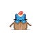 Simple flat pixel art illustration of cartoon cute blue kitten in red santa hat sitting in an open cardboard box