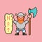 Simple flat pixel art illustration of cartoon viking with a big axe and parchment with Scandinavian runes NFT in his hand