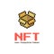 Simple flat pixel art illustration of open cardboard box with inscription NFT non-fungible token