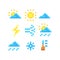 Simple flat pixel art illustration of set of cartoon icons of different weather conditions