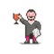 Simple flat pixel art illustration of a smiling vampire with a glass of blood or wine and a white towel