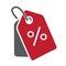 Simple flat red gray price tag vector icon with percent discount