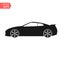 Simple floating sports car icon viewed from the side colored in flat black with detailed rims