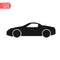 Simple floating sports car icon viewed from the side colored in flat black with detailed rims