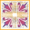 Simple floral ornament rosette in a square. Decorative Mediterranean motif. Floral mosaic tile pattern. Oriental arabesque pattern