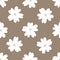 Simple floral seamless pattern. Repeated white flowers on a brown background.