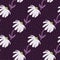 Simple flower silhouette seamless doodle pattern. Chamomile white ornament on dark purple background with dots