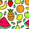 Simple fruits and leaves on white seamless pattern, vector