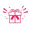 Simple gift box icon. Surprise red gift box, birthday celebration, special give away package, loyalty program reward, wonder gift