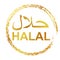 Simple Golden Stamp Sign Halal, allowed to eat and drink in islam people, Crayon circle border