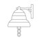 Simple graphic outline ship bell. Isolated on white background. Cartoon style. Nautical symbol. Captain signal. Doodle style. For