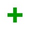 Simple green plus sign icon isolated on a white background.