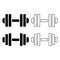 Simple gym barbell/dumbbell icons. Black and white. Solid and frame versions