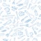 Simple Hand Draw Sketch Seamless Pattern Blue Background, Cook Ware, for wallpaper, backdrop, wrapping paper or other