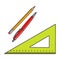 Simple hand drawn angle ruler pen and pencil, office supplies