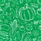 Simple hand drawn doodle vegetables on green board seamless pattern
