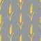 Simple hand drawn floral vector seamless pattern. Golden inflorescences panicles, pampas grass, reeds on a gray background.