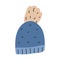 Simple hand drawn illustration of knitted beanie hat for cool autumn weather,