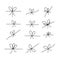 Simple hand drawn line bows on ribbon vector set. Rope knots on string, different bowknots design collection isolated on