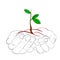 Simple Hand hold or bring small plant with 3 fresh green leaf, illustration for new generation, Hope
