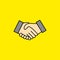 Simple handshake vector illustration isolated on yellow background