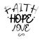 Simple handwritten lettering with Bible verse Faith, Hope, Love. Biblical background. Modern calligraphy Scripture print. Christia