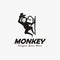 Simple hanging Monkey logo vector design, monkey holding hat logo