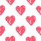 Simple heart hand drawn elements seamless isolated pattern. White background with pink valentine silhouettes