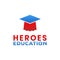 Simple Hero Cloak and Graduation Cap for Heroes Education Logo Design