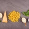 Simple homemade pasta cooking farfalle and dish ingredients