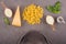 Simple homemade pasta cooking farfalle and dish ingredients