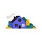 Simple house building. Abstract architecture construction, cartoon urban real property estate. Vector isolated icon