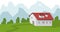 Simple HOUSE in the MOUNTAINS. Green field, calm weather.vector illustration